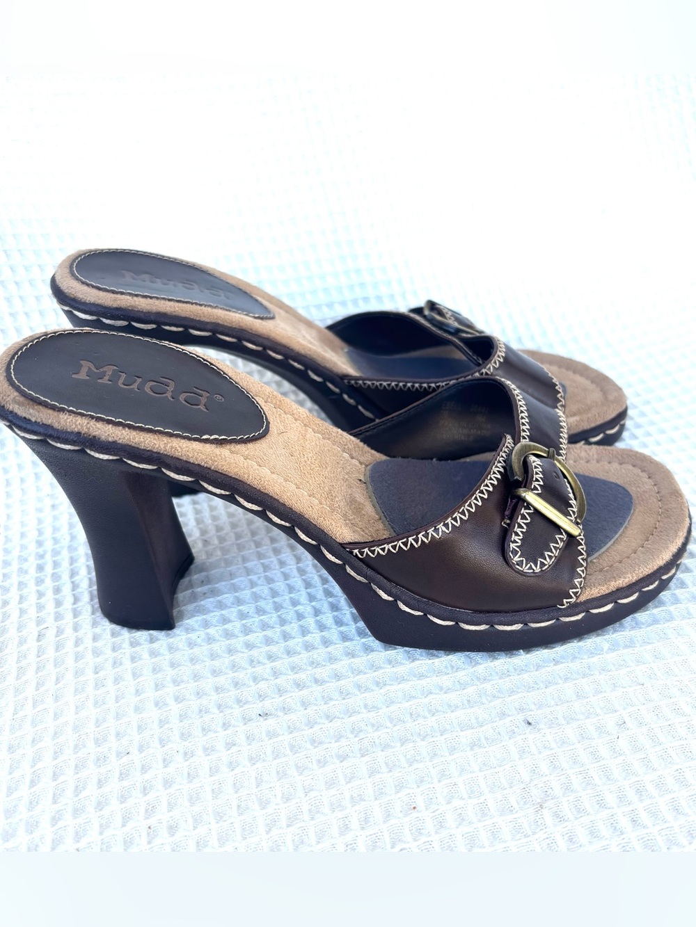 Mudd Dark Brown Faux Leather Buckle Heeled Sandals